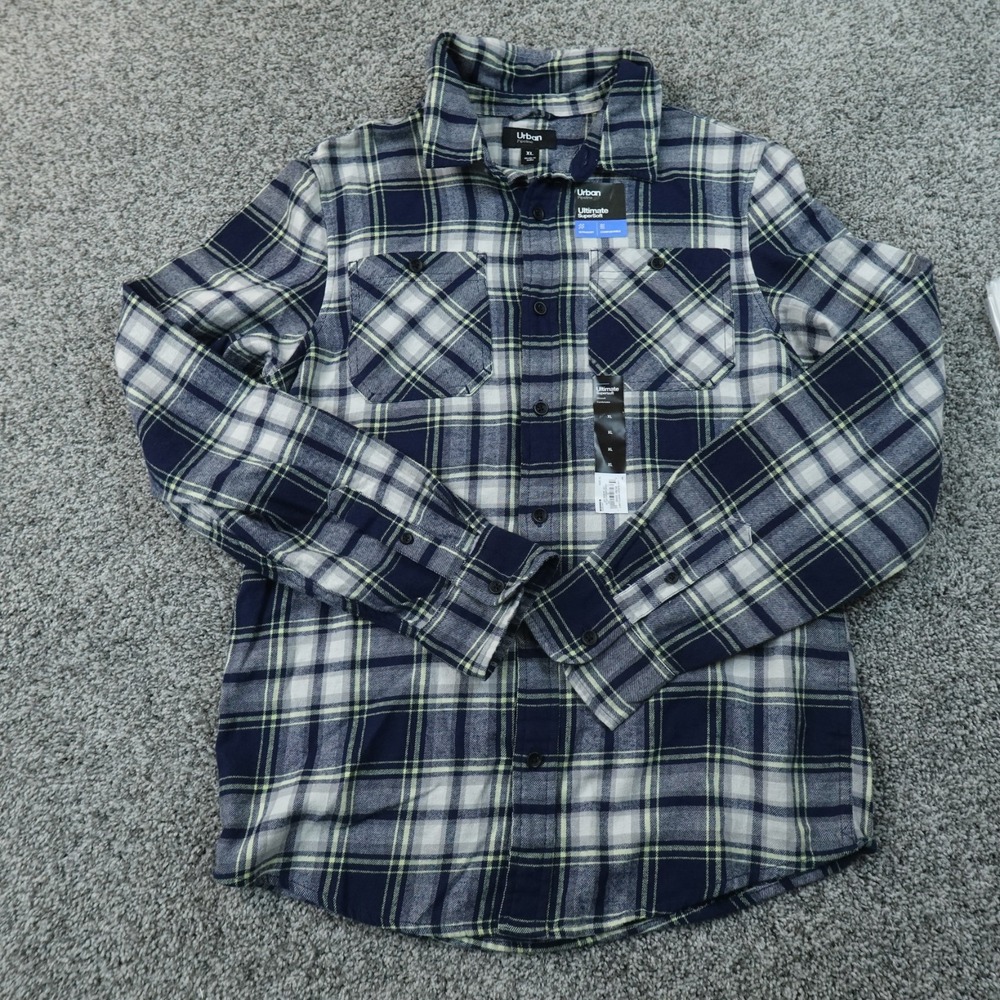 NEW Urban Pipeline Shirt Mens XL Blue Plaid Flannel Button Up Long Sleeve Work